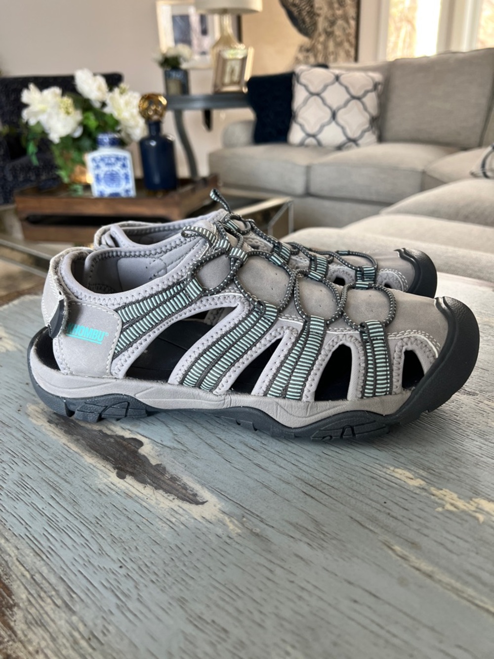 Khombu Women's Grey and Mint Waterproof Outdoor Sport Sandals